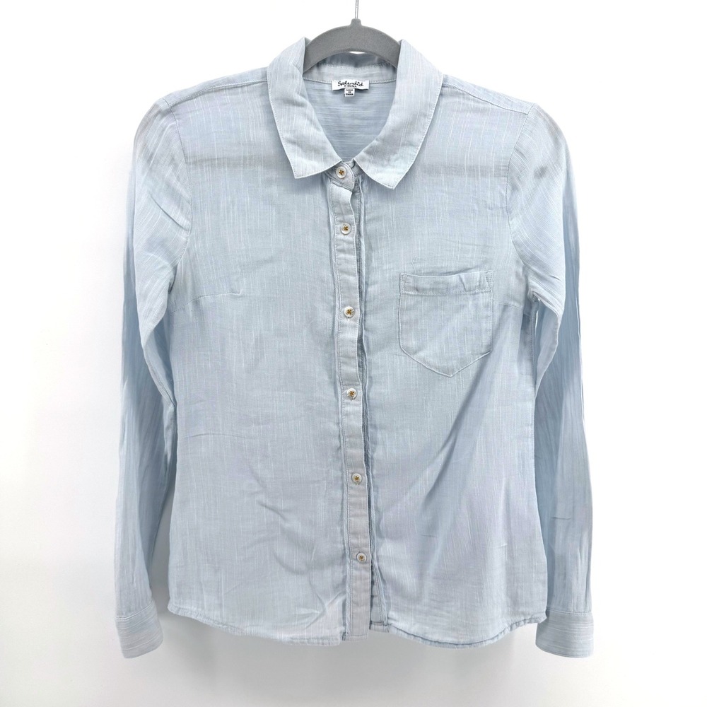 Splendid Button Down Shirt Womens XS Blue Gauze Long Sleeve Coastal Clean Girl